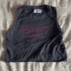 SoulCycle Black and Pink Crop Muscle Tee